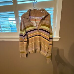 Free People Multicolor Striped Cowl Neck Sweater Cashmere